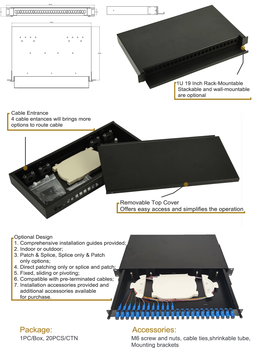 12 Core Fiber Optic Patch Panel Sc/Sc/Upc